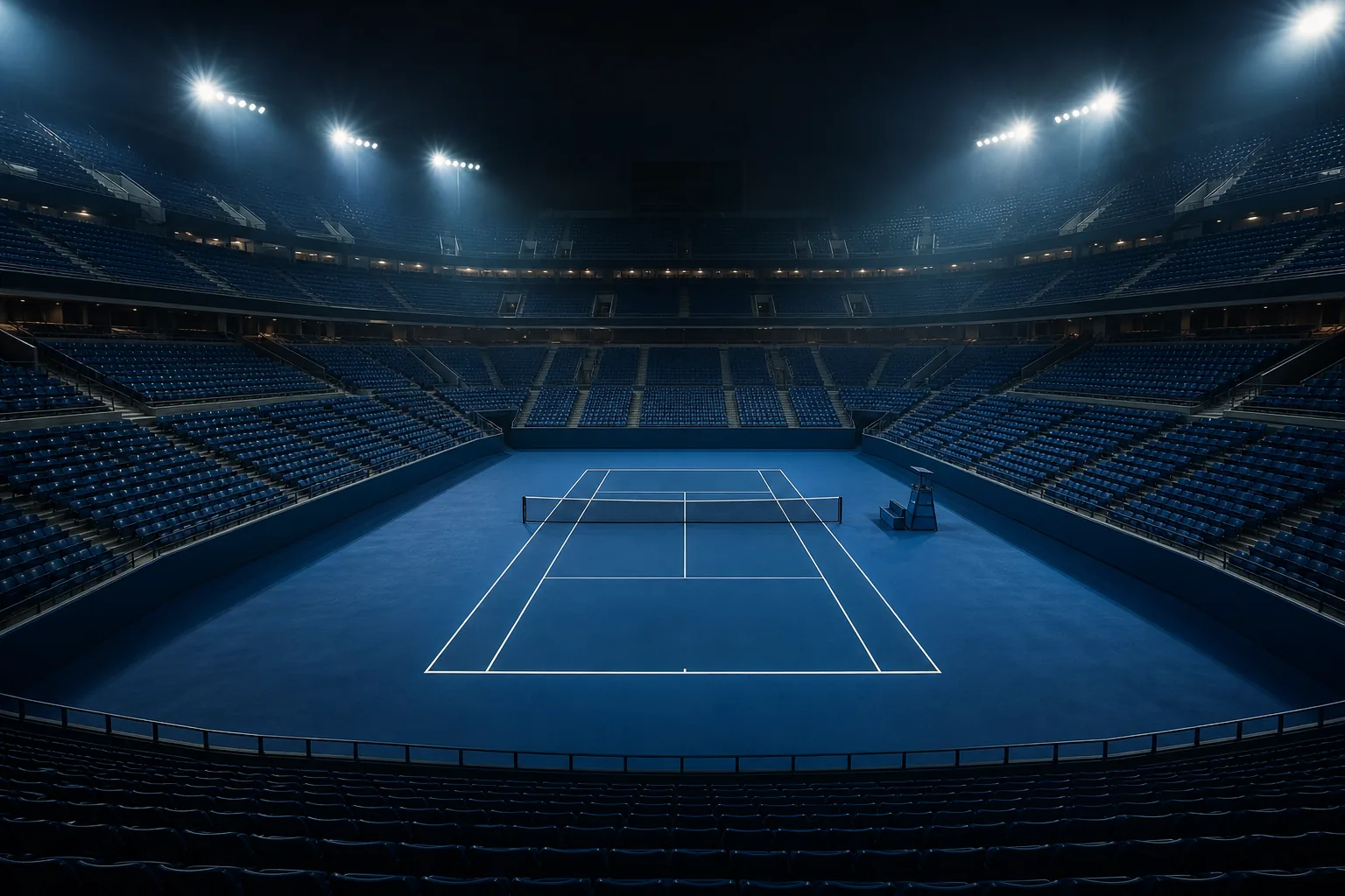 Court de tennis en dur, vue du stade